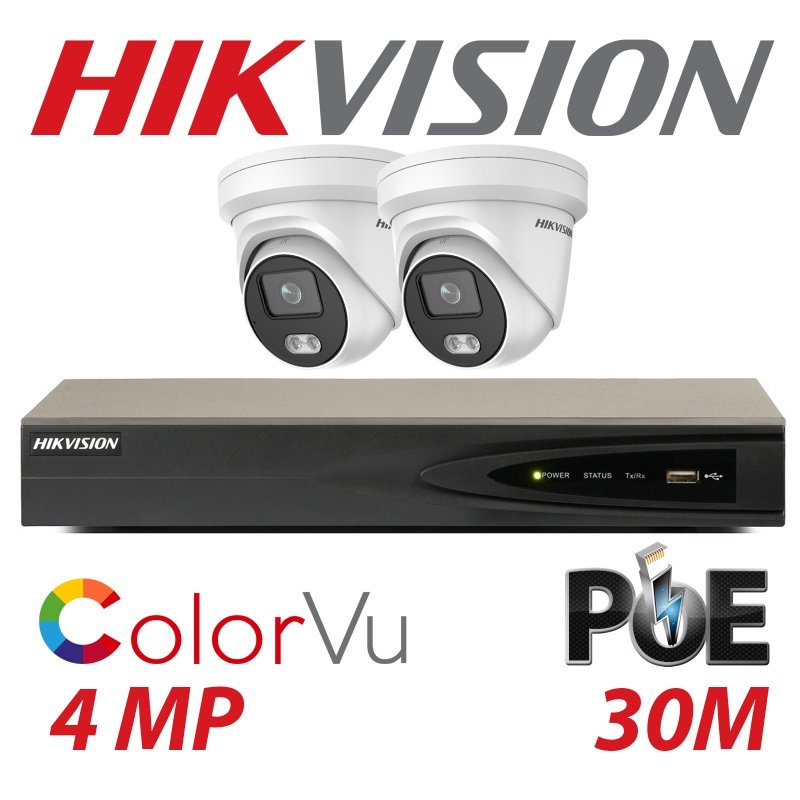 HIKVISION IP POE SYSTEM NVR 2X COLORVU BUILT-IN AUDIO CAMERA KIT